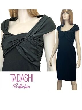 Tadashi Collection Dress Sheath Cocktail Twist Front Bodice Ruched Shoji